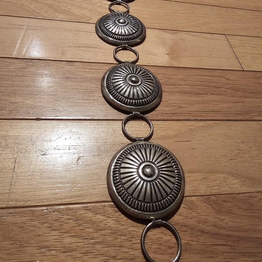 vintage sterling silver concho link Native American belt by Leonard Maloney